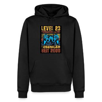 LEVEL 23, 23.Geburtstag, Legendär seit 2000 - Männer Premium Bio Hoodie - Schwarz - Vorne - Nico (187cm)