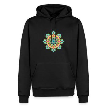 motif floral mandala géométrique coloré - Sweat à capuche Premium bio Homme - noir - Devant - Nico (187cm)