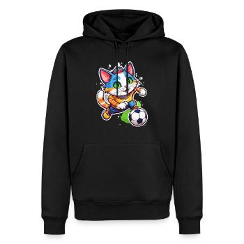 Chat de football / Animal / Football / But / Sports - Sweat à capuche Premium bio Homme - noir - Devant - Nico (187cm)