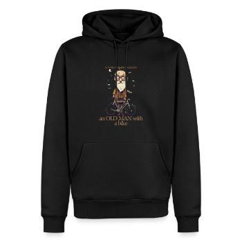 Witzig: Unterschätze niemals einen alten Mann mit einem Fahrrad - Männer Premium Bio Hoodie - Schwarz - Vorne - Nico (187cm)
