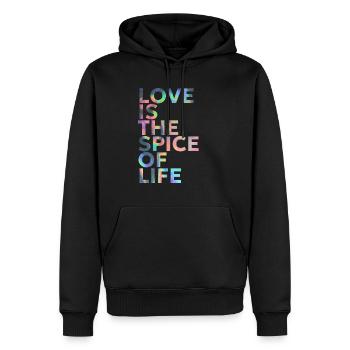 LOVE IS THE SPICE OF LIFE - Men’s Premium Organic Hoodie - black - Front - Nico (187cm)