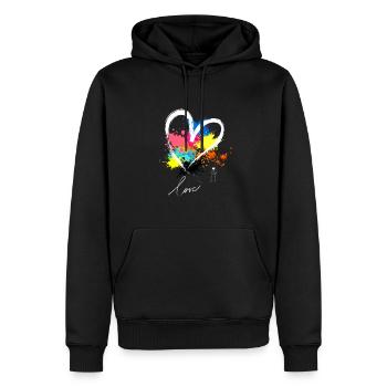 Discover: Vibrant Heart Design with Bold Colours - Men’s Premium Organic Hoodie - black - Front - Nico (187cm)