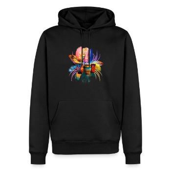 Plumes, Paillettes & Percussions - Sweat à capuche Premium bio Homme - noir - Devant - Nico (187cm)