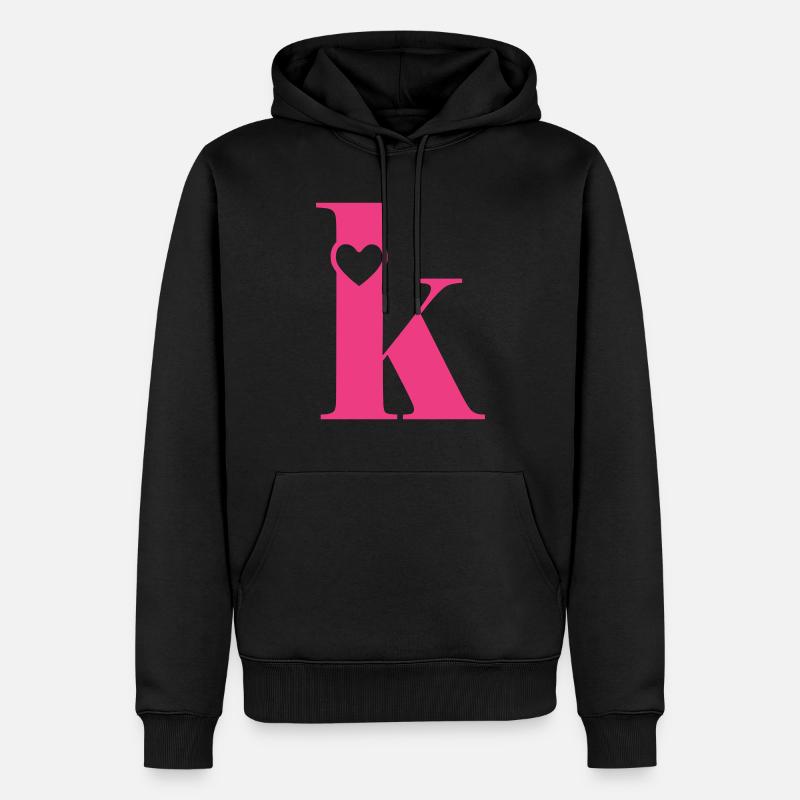 Buchstabe k Anfangsbuchstabe mit Herz - Männer Premium Bio Hoodie - Schwarz
