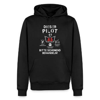 Dieser Pilot ist 55. Schonend behandeln - Männer Premium Bio Hoodie - Schwarz - Vorne - Nico (187cm)