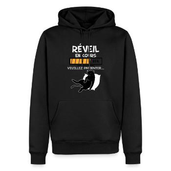Chat Humour Réveil en Cours Veuillez Patienter - Sweat à capuche Premium bio Homme - noir - Devant - Nico (187cm)