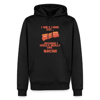 I only work out because I really really like Bacon - Männer Premium Bio Hoodie - Schwarz - Vorne - Nico (187cm)