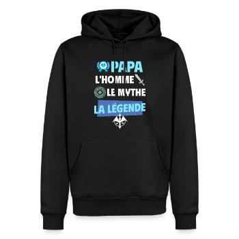 Papa homme mythe légende. - Sweat à capuche Premium bio Homme - noir - Devant - Nico (187cm)