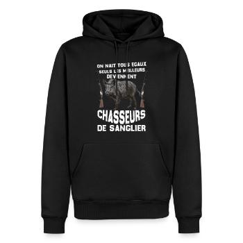 Chasseurs De Sanglier Humour Papa Aime La Chasse - Sweat à capuche Premium bio Homme - noir - Devant - Nico (187cm)