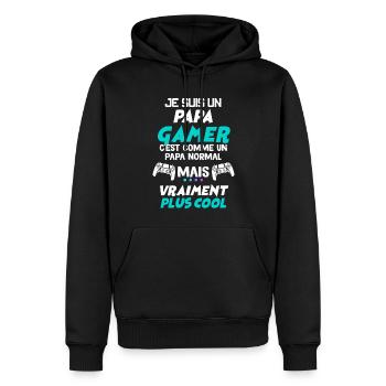 Papa gamer Humour Jeux Vidéo - Sweat à capuche Premium bio Homme - noir - Devant - Nico (187cm)