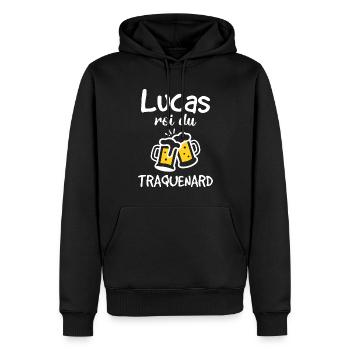 Lucas Roi Du Traquenard - Humour De Lucas - Sweat à capuche Premium bio Homme - noir - Devant - Nico (187cm)