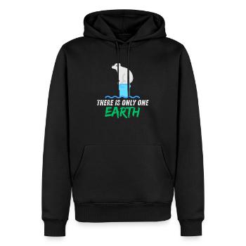 Klima | Erde | Ökologisch : Bekleidungsdesign - Männer Premium Bio Hoodie - Schwarz - Vorne - Nico (187cm)