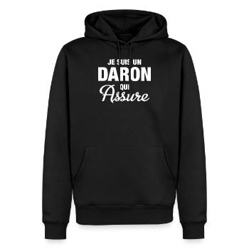 Je suis un daron qui assure - Sweat à capuche Premium bio Homme - noir - Devant - Nico (187cm)