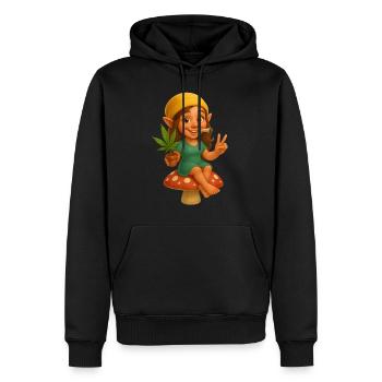 Knuffige Zwergin kifft auf Fliegenpilz - Cannabis - Männer Premium Bio Hoodie - Schwarz - Vorne - Nico (187cm)