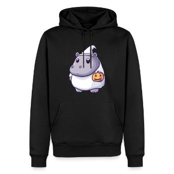 Hippopotame Halloween Bande dessinée Fantôme - Sweat à capuche Premium bio Homme - noir - Devant - Nico (187cm)