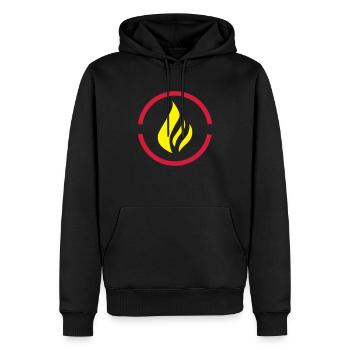 Flammenlogo - Männer Premium Bio Hoodie - Schwarz - Vorne - Nico (187cm)