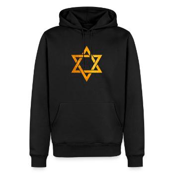 Jüdische goldene Kapuzenpullis, jüdisches Symbol des Davidsterns - Männer Premium Bio Hoodie - Schwarz - Vorne - Nico (187cm)