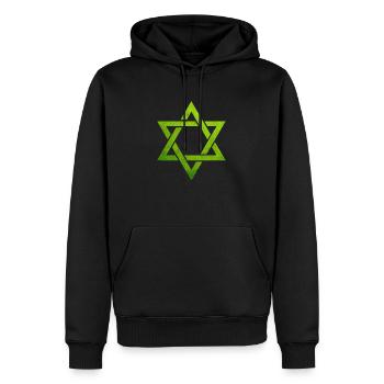 Grüne jüdische Kapuzenpullis, jüdisches Symbol des Davidsterns - Männer Premium Bio Hoodie - Schwarz - Vorne - Nico (187cm)