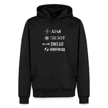 Aim Shoot Swear Repeat Funny Archery Archer Player - Men’s Premium Organic Hoodie - black - Front - Nico (187cm)