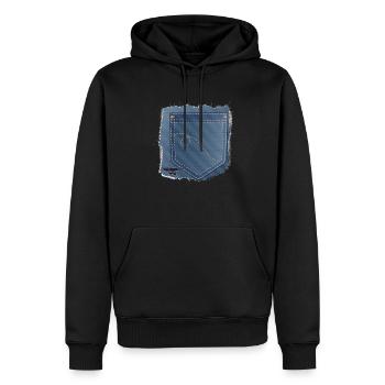 abgerissener Jeans Stoff mit Hosentasche - Männer Premium Bio Hoodie - Schwarz - Vorne - Nico (187cm)