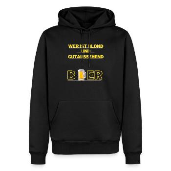 WER IST BLOND UND GUTAUSSEHEND BIER ! - Männer Premium Bio Hoodie - Schwarz - Vorne - Nico (187cm)