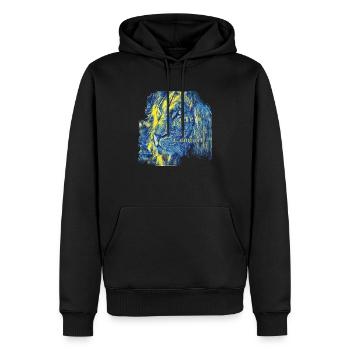 we do not seek comfort - Men’s Premium Organic Hoodie - black - Front - Nico (187cm)