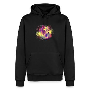 Techno Cat - psychedelic colors - Sweat à capuche Premium bio Homme - noir - Devant - Nico (187cm)