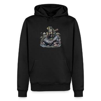 Frosch spielt Gitarre Frösche Kröte Amphibie - Männer Premium Bio Hoodie - Schwarz - Vorne - Nico (187cm)
