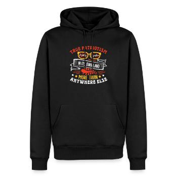 LE VRAI PATRIOTISME PLUS QU’AILLEURS - Sweat à capuche Premium bio Homme - noir - Devant - Nico (187cm)