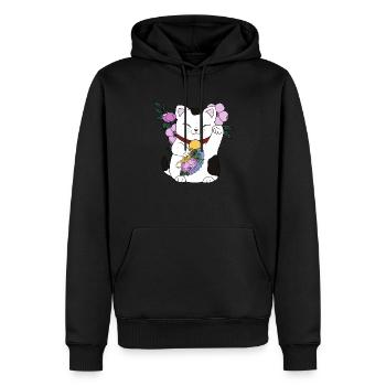 Waving Cat - Maneki Neko - Men’s Premium Organic Hoodie - black - Front - Nico (187cm)