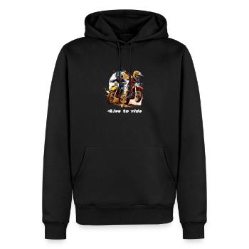 Vivre pour rouler - Sweat à capuche Premium bio Homme - noir - Devant - Nico (187cm)