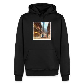 Der Eingang zu einer alten Einkaufsstraße - Männer Premium Bio Hoodie - Schwarz - Vorne - Nico (187cm)