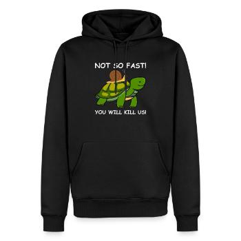 Escargot tortue PAS SI VITE - Sweat à capuche Premium bio Homme - noir - Devant - Nico (187cm)
