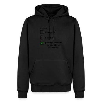 je suis pour les animaux la planète et l'humanité - Sweat à capuche Premium bio Homme - noir - Devant - Nico (187cm)