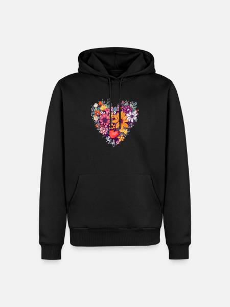 Herz aus Blumen - Männer Premium Bio Hoodie - Schwarz