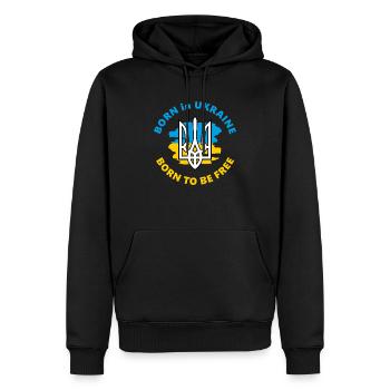 Né en Ukraine. Né pour être libre - Sweat à capuche Premium bio Homme - noir - Devant - Nico (187cm)