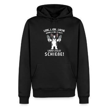 Lebe Liebe Lache Wenn Das Nicht Hilft Lade Ziele - Männer Premium Bio Hoodie - Schwarz - Vorne - Nico (187cm)
