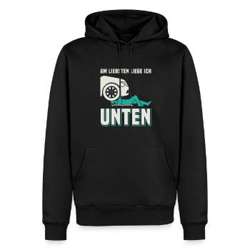 KFZ Mechaniker Mechatroniker Arbeitskleidung - Männer Premium Bio Hoodie - Schwarz - Vorne - Nico (187cm)