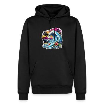 surf plage palmier soleil vacances - Sweat à capuche Premium bio Homme - noir - Devant - Nico (187cm)