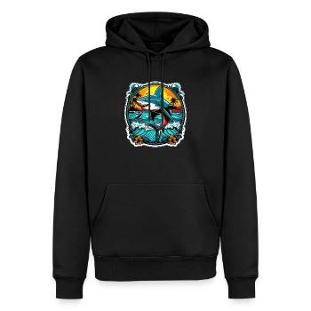 requin et coucher de soleil - Sweat à capuche Premium bio Homme - noir - Devant - Nico (187cm)