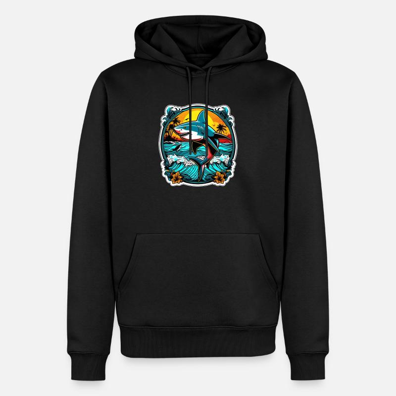 requin et coucher de soleil - Sweat à capuche Premium bio Homme - noir
