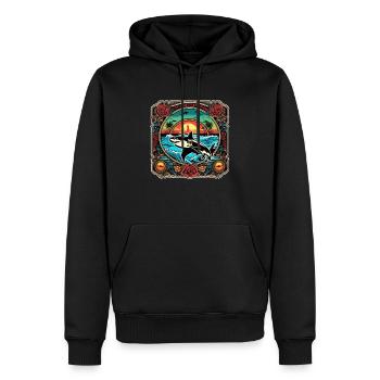 requin et coucher de soleil - Sweat à capuche Premium bio Homme - noir - Devant - Nico (187cm)