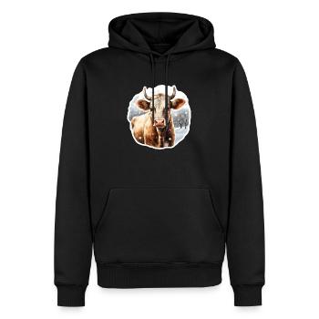 Kuh in Winterlandschaft - Männer Premium Bio Hoodie - Schwarz - Vorne - Nico (187cm)