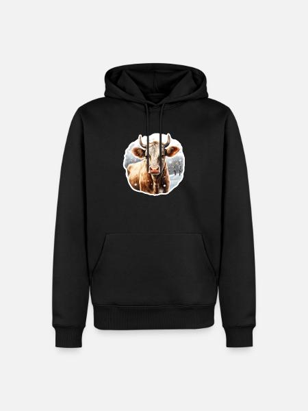 Kuh in Winterlandschaft - Männer Premium Bio Hoodie - Schwarz