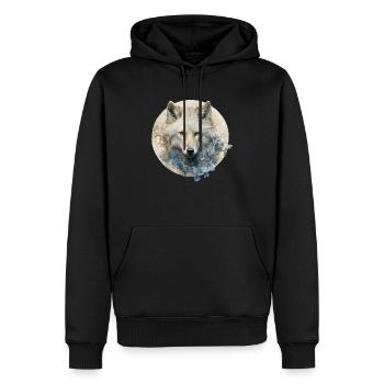 Loup blanc avec des fleurs Art déco - Sweat à capuche Premium bio Homme - noir - Devant - Nico (187cm)