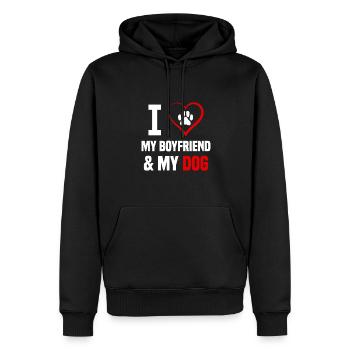 Les chiens aiment les partenaires J’aime mon petit ami et mon chien - Sweat à capuche Premium bio Homme - noir - Devant - Nico (187cm)
