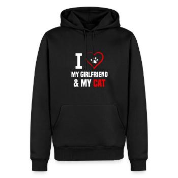 Chat Partenaire J’aime Ma copine et Mon Chat - Sweat à capuche Premium bio Homme - noir - Devant - Nico (187cm)