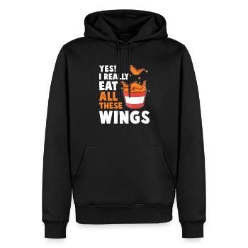 Drôle de champion mangeur d’ailes de poulet - Sweat à capuche Premium bio Homme - noir - Devant - Nico (187cm)