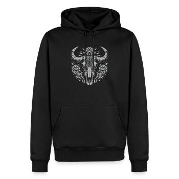 Ochsenschädel mit Blumen Design - Männer Premium Bio Hoodie - Schwarz - Vorne - Nico (187cm)