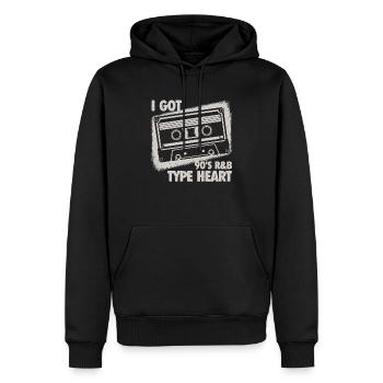 Mit Herz im Rhythmus – 90er R&B Vibes - Männer Premium Bio Hoodie - Schwarz - Vorne - Nico (187cm)